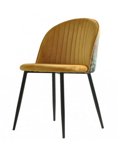 Silla PALM YELLOW, metal, tapizado velvet amarillo con trasera palm