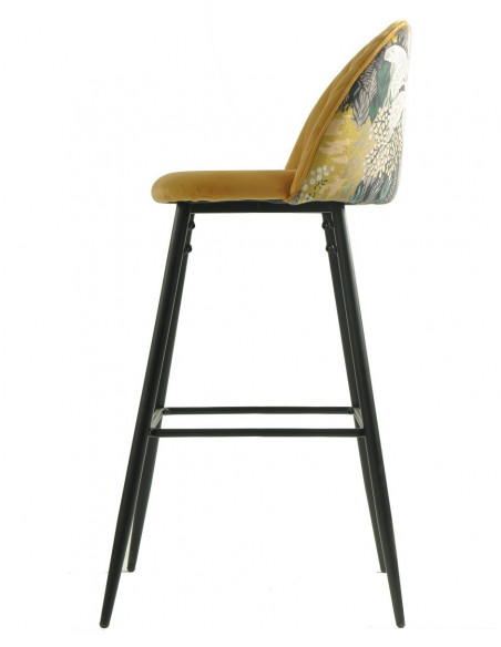 Taburete PALM YELLOW, metal, tapizado velvet amarillo con trasera palm
