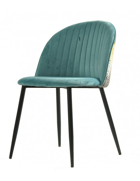 Silla PALM SKY BLUE, metal, tapizado velvet azul con trasera palm