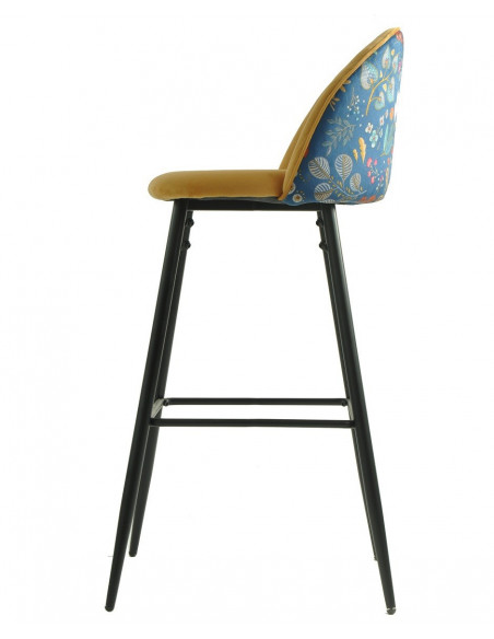 Taburete CARNAVAL YELLOW, metal, tapizado velvet amarillo con trasera carnaval