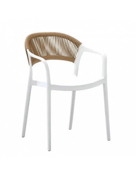Sillón IBIZA, apilable, tratamiento anti UV, polipropileno blanco, cuerda natural
