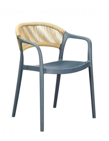 Sillón IBIZA, apilable, tratamiento anti UV, polipropileno gris oscuro, cuerda natural