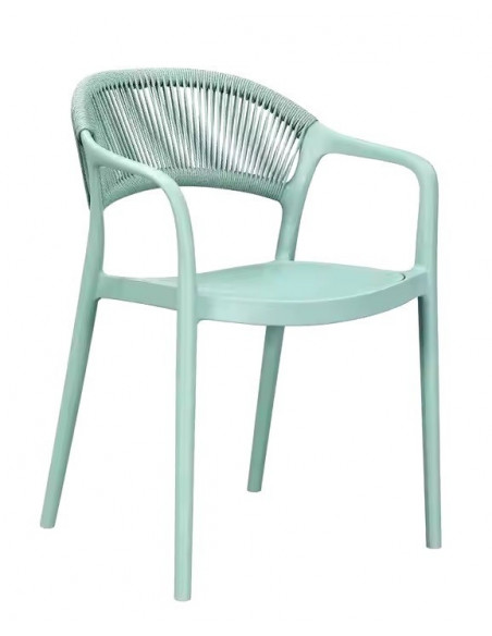 Sillón IBIZA, apilable, tratamiento anti UV, polipropileno y cuerda verde claro