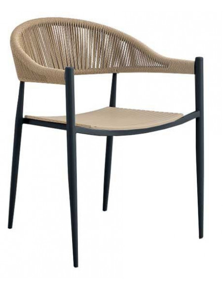 Sillón TIMOR, metal, polipropileno y cuerda de color natural