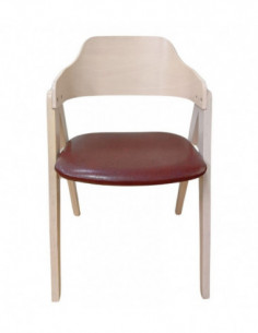 Sillón JARSY, madera de hevea, natural, similpiel marrón