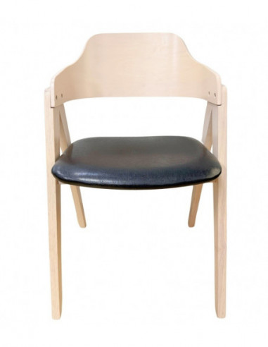 Sillón JARSY, madera de hevea, natural, similpiel negra