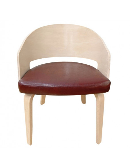 Sillón SINTRA, contrachapado de madera de hevea, natural, similpiel marrón