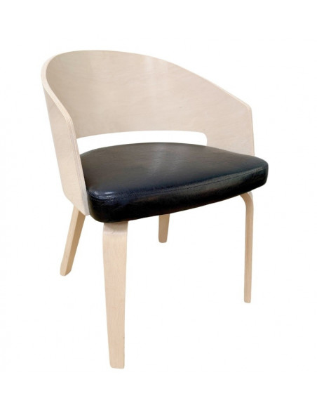 Sillón SINTRA, contrachapado de madera de hevea, natural, similpiel negra