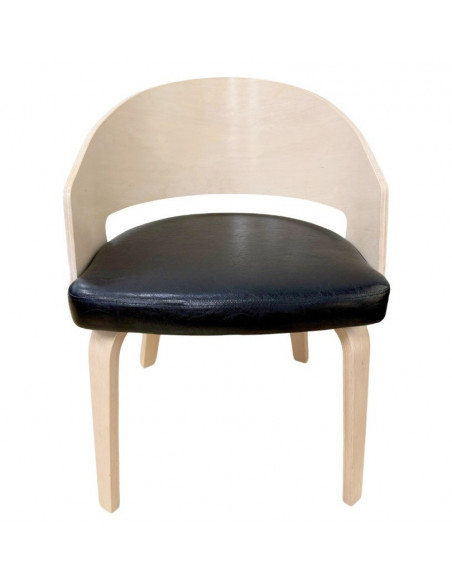 Sillón SINTRA, contrachapado de madera de hevea, natural, similpiel negra
