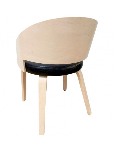 Sillón SINTRA, contrachapado de madera de hevea, natural, similpiel negra