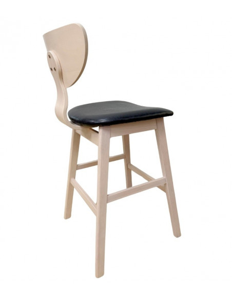 Taburete DUBLIN, madera de hevea, natural, similpiel negra