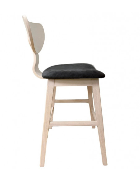 Taburete DUBLIN, madera de hevea, natural, velvet gris oscuro