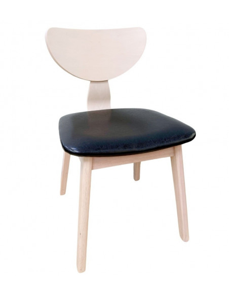 Silla DUBLIN, contrachapado de madera de hevea, natural, similpiel negra