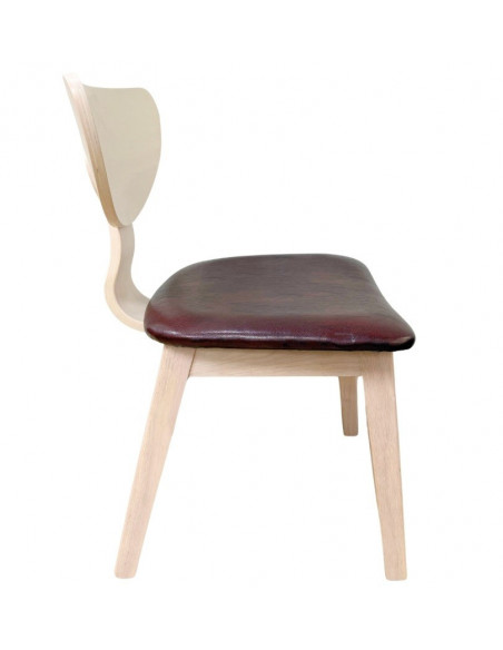 Silla DUBLIN, contrachapado de madera de hevea, natural, similpiel marrón