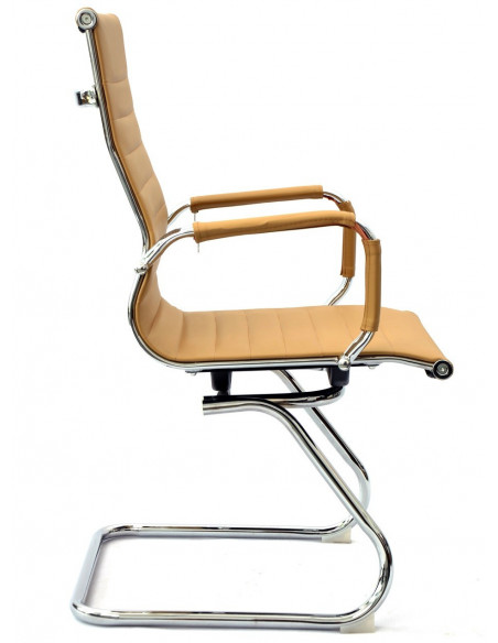 Sillón de oficina OLIVER, fijo de patín, cromado, similpiel marrón claro