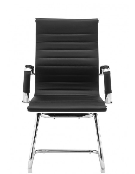 Sillón de oficina OLIVER, fijo de patín, cromado, similpiel negra