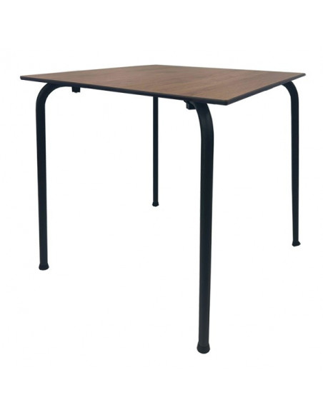 Mesa FERAY, apilable, epoxi color negro, tablero fenólico castaño 69 x 69 cms.