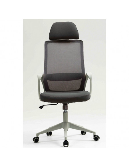 Sillón de oficina MARIO, alto, gris, malla y asiento gris