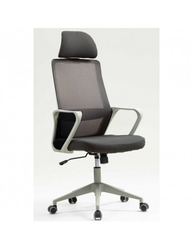 Sillón de oficina MARIO, alto, gris, malla y asiento gris