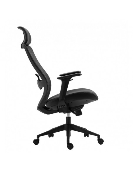 Sillón de oficina ARANJUEZ, alto, negro, ergonómico, multifunción, malla y asiento azul