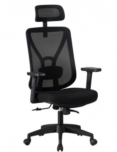 Sillón de oficina CLISSON, alto, negro, malla y asiento negro
