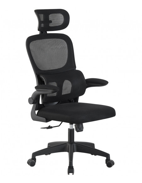 Sillón de oficina BERNAY, alto, negro, malla y asiento negro