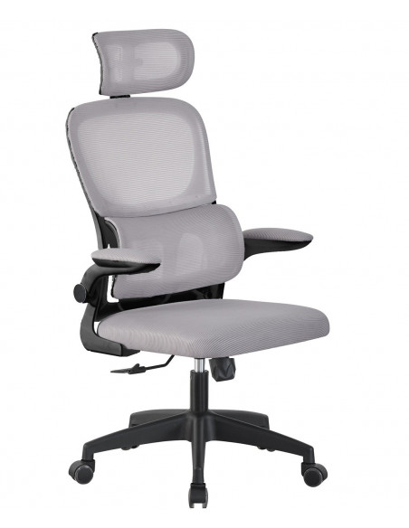 Sillón de oficina BERNAY, alto, negro, malla y asiento gris