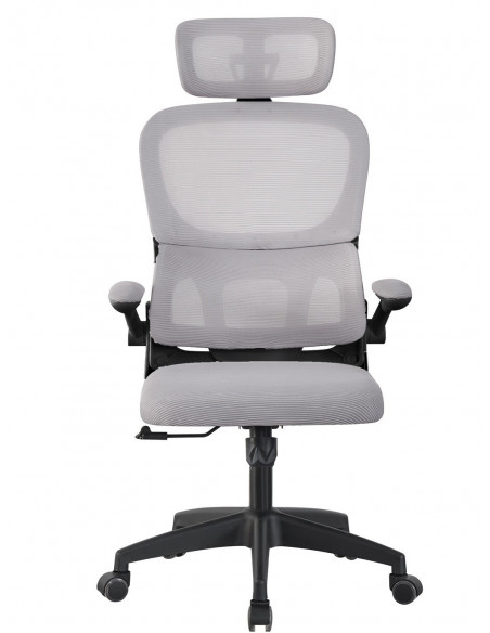 Sillón de oficina BERNAY, alto, negro, malla y asiento gris