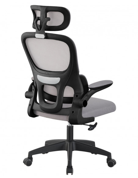 Sillón de oficina BERNAY, alto, negro, malla y asiento gris