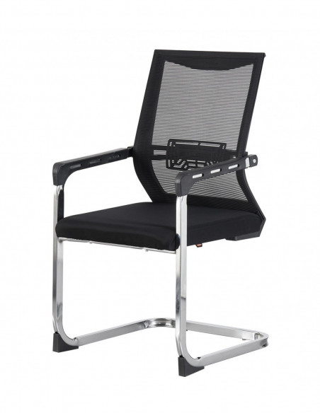 Sillón de oficina FLERS, fijo de patín, cromado, malla negra