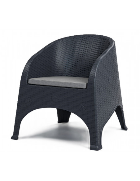 Sillón SURF, apilable, polipropileno antracita, cojín gris