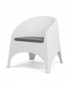 Sillón SURF, apilable, polipropileno blanco, cojín gris