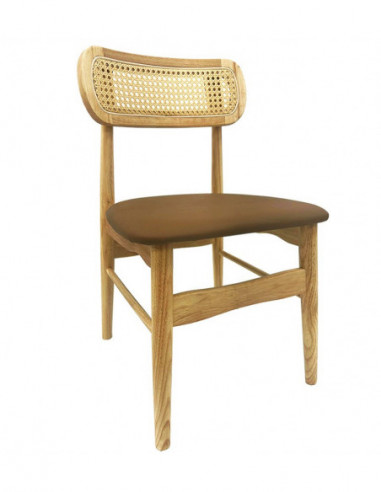 Silla CÁUCASO, madera, rejilla, similpiel marrón