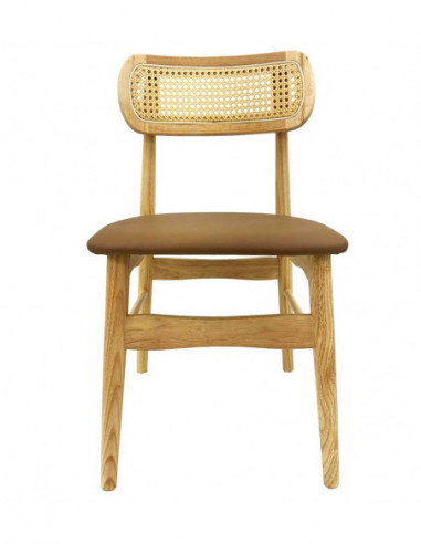 Silla CÁUCASO, madera, rejilla, similpiel marrón