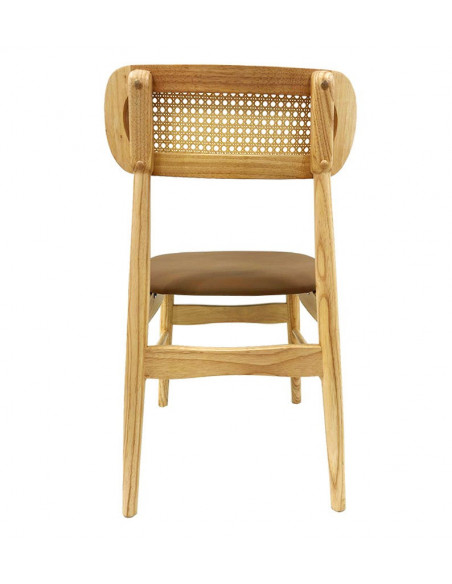 Silla CÁUCASO, madera, rejilla, similpiel marrón