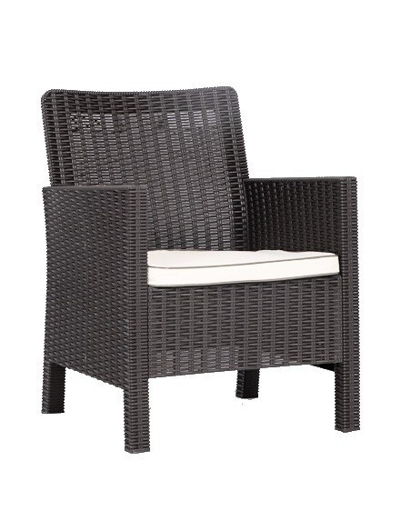 Sillón ADRIATICO, polipropileno marrón chocolate, cojín beige