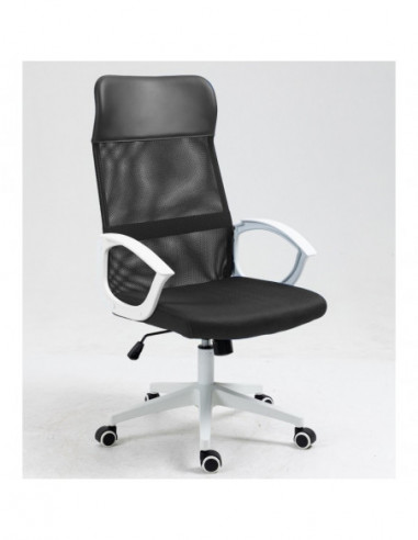 Sillón de oficina VERTON, blanco, malla y asiento negro