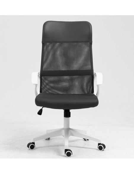 Sillón de oficina VERTON, blanco, malla y asiento negro