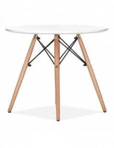 Mesa STAR, base madera, tapa blanca, 100 cms de diámetro