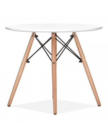 Mesa STAR, base madera, tapa blanca, 100 cms de diámetro