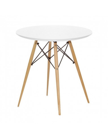 Mesa STAR, base madera, tapa blanca, 80 cms de diámetro