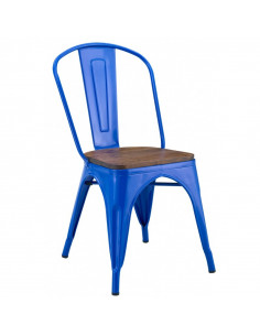Silla TOL EK WOOD, acero, azul, asiento madera