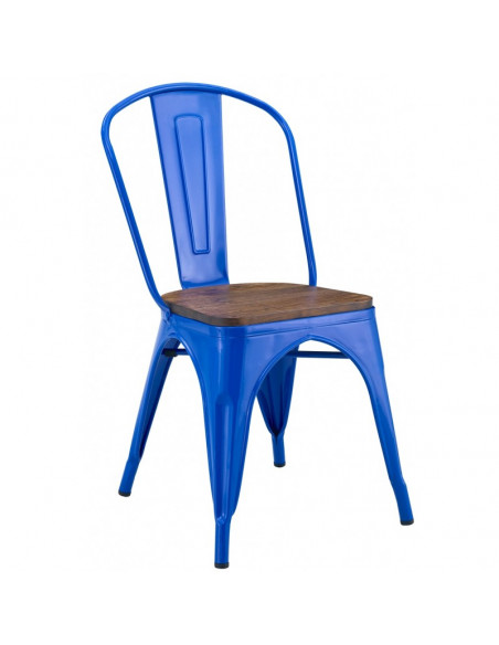 Silla TOL EK WOOD, acero, azul, asiento madera