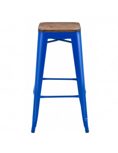 Taburete TOL EK WOOD, acero, azul, asiento madera 2
