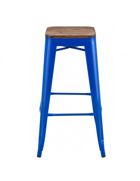 Taburete TOL EK WOOD, acero, azul, asiento madera