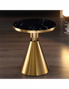 Mesa JASSY NE, baja, dorada, tapa cerámica mármol negro,...
