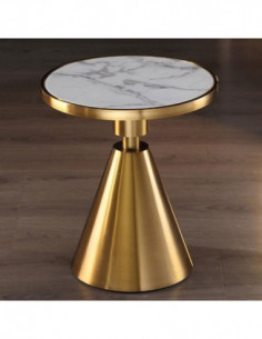 Mesa JASSY BL, baja, dorada, tapa cerámica mármol blanco,...