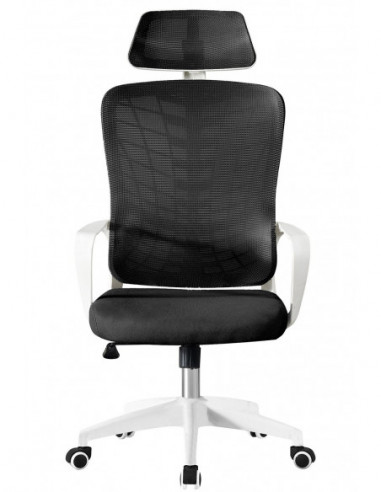Sillón de oficina MELLAC, alto, blanco, malla y asiento negro