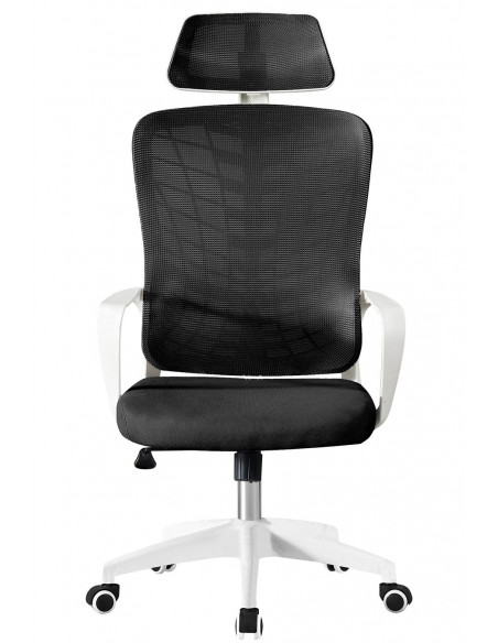 Sillón de oficina MELLAC, alto, blanco, malla y asiento negro