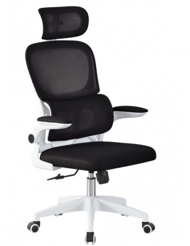 Sillón de oficina BERNAY, alto, blanco, malla y asiento negro